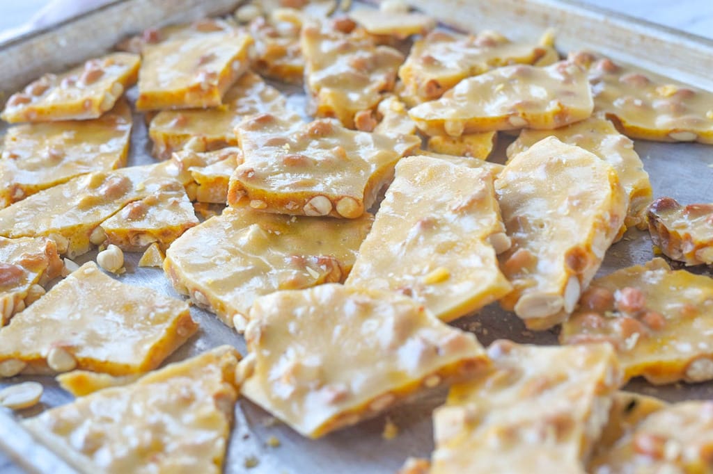 pan of old fashioned peanut brittle