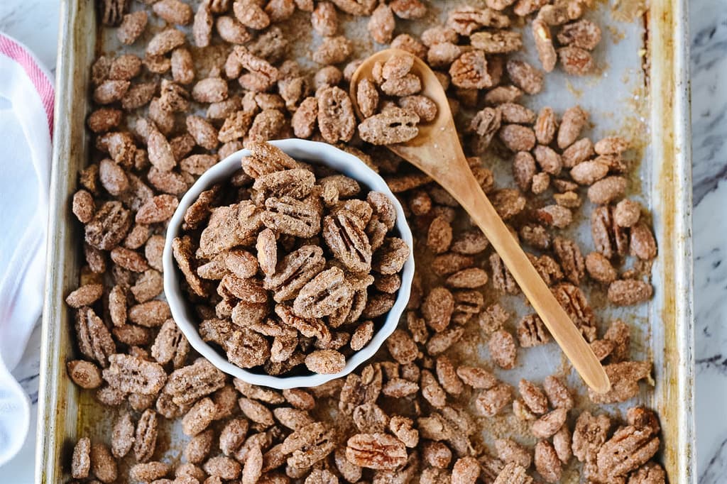 sheet pan of spiced nuts