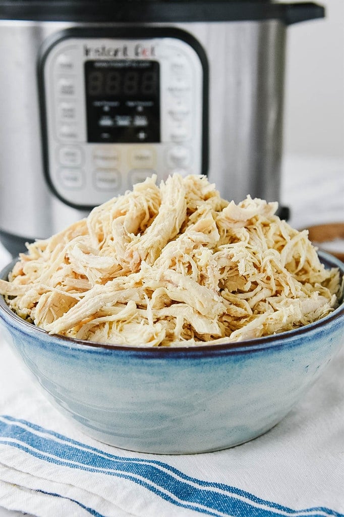 bowl of Instant Pot shredded chicken