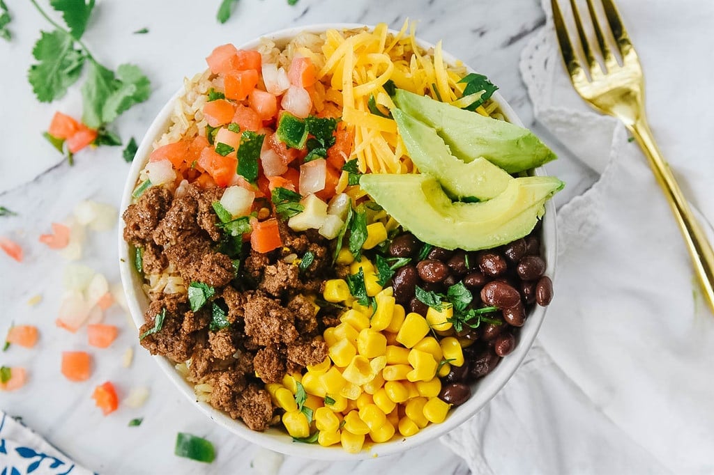 Taco Bowl with corn and black beans