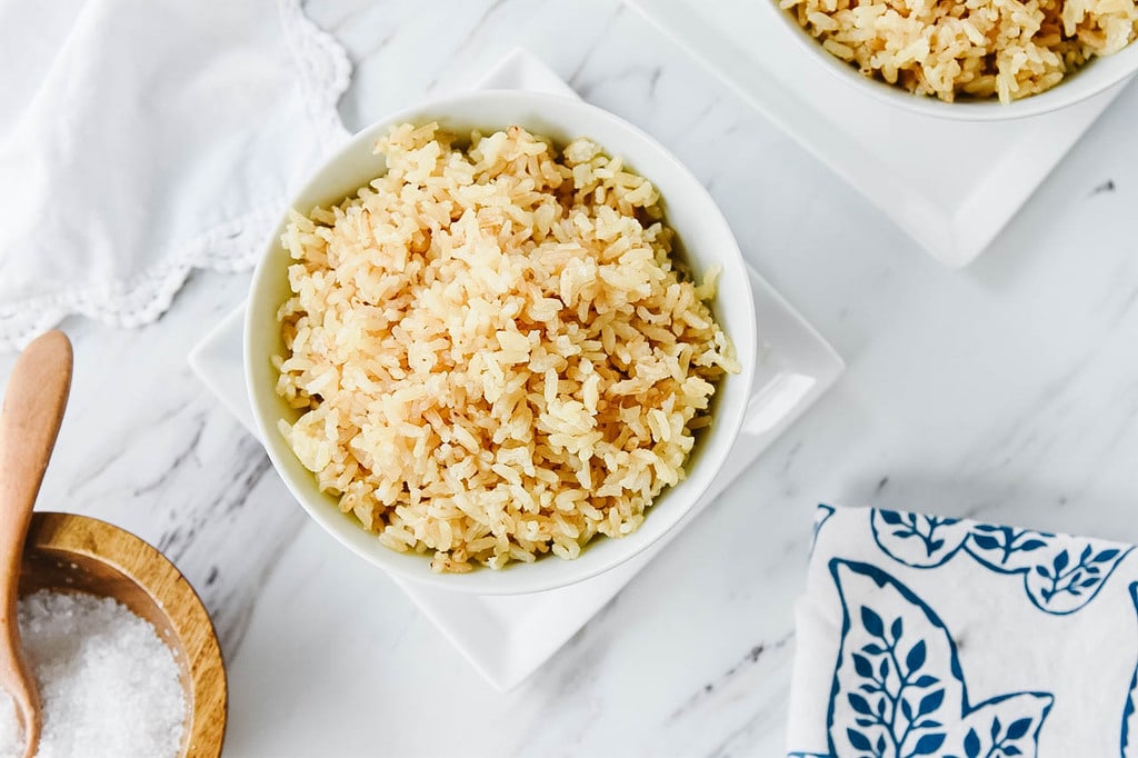 Instant Pot Brown Rice in a white bowl