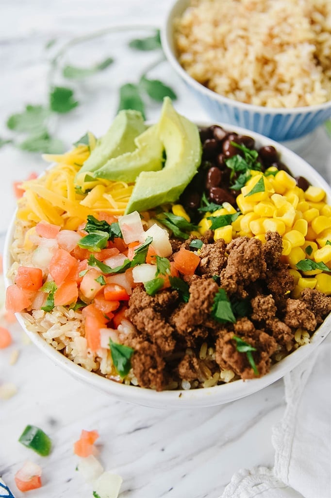 taco bowl with avocado on top