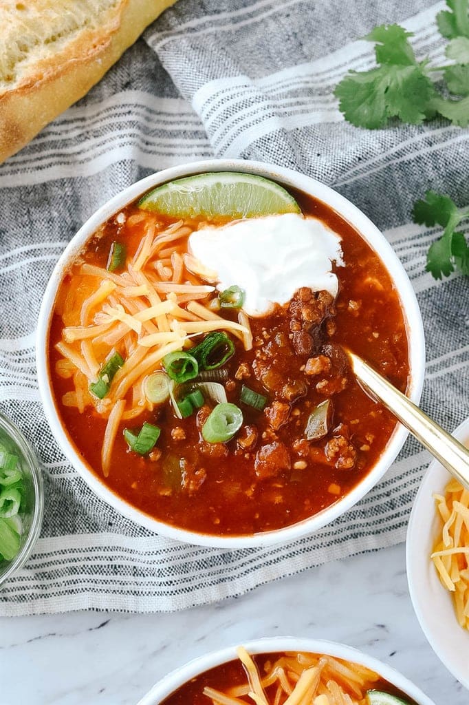 Instant Pot Turkey Chili in a bowl