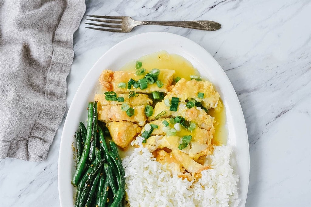 Lemon Chicken with rice and beans