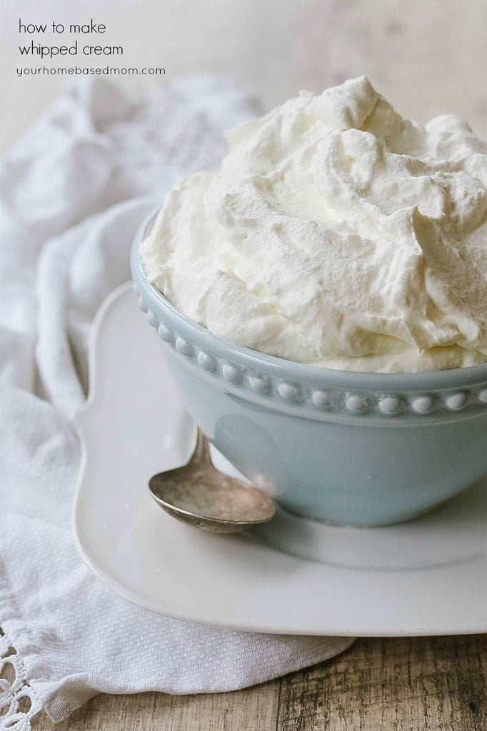 blue bowl of whipped cream