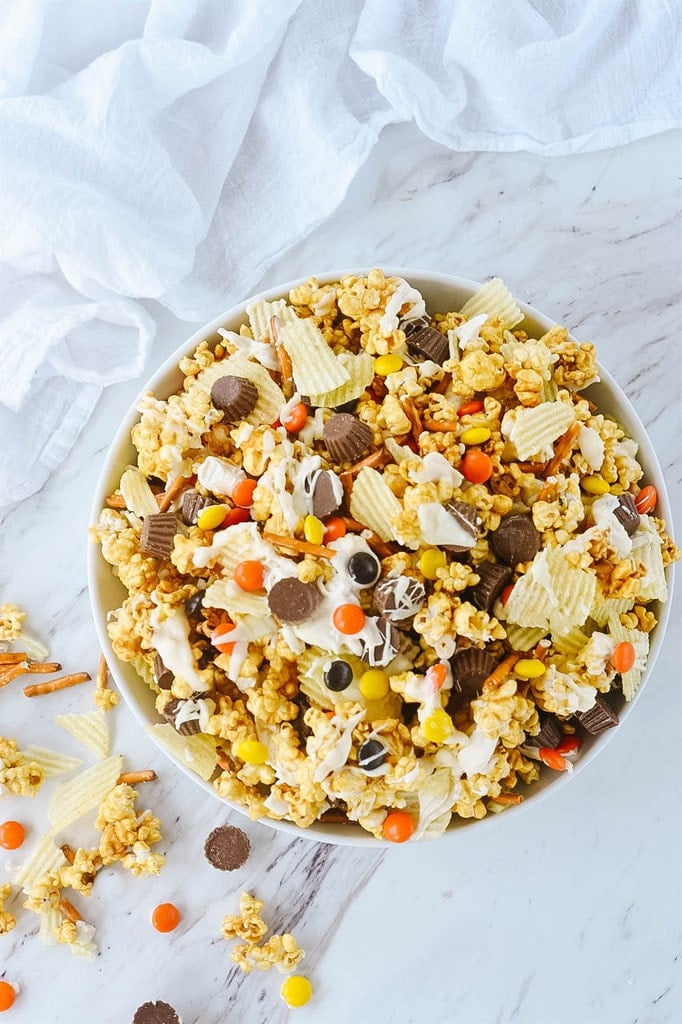 Reeses Snack Mix in a bowl