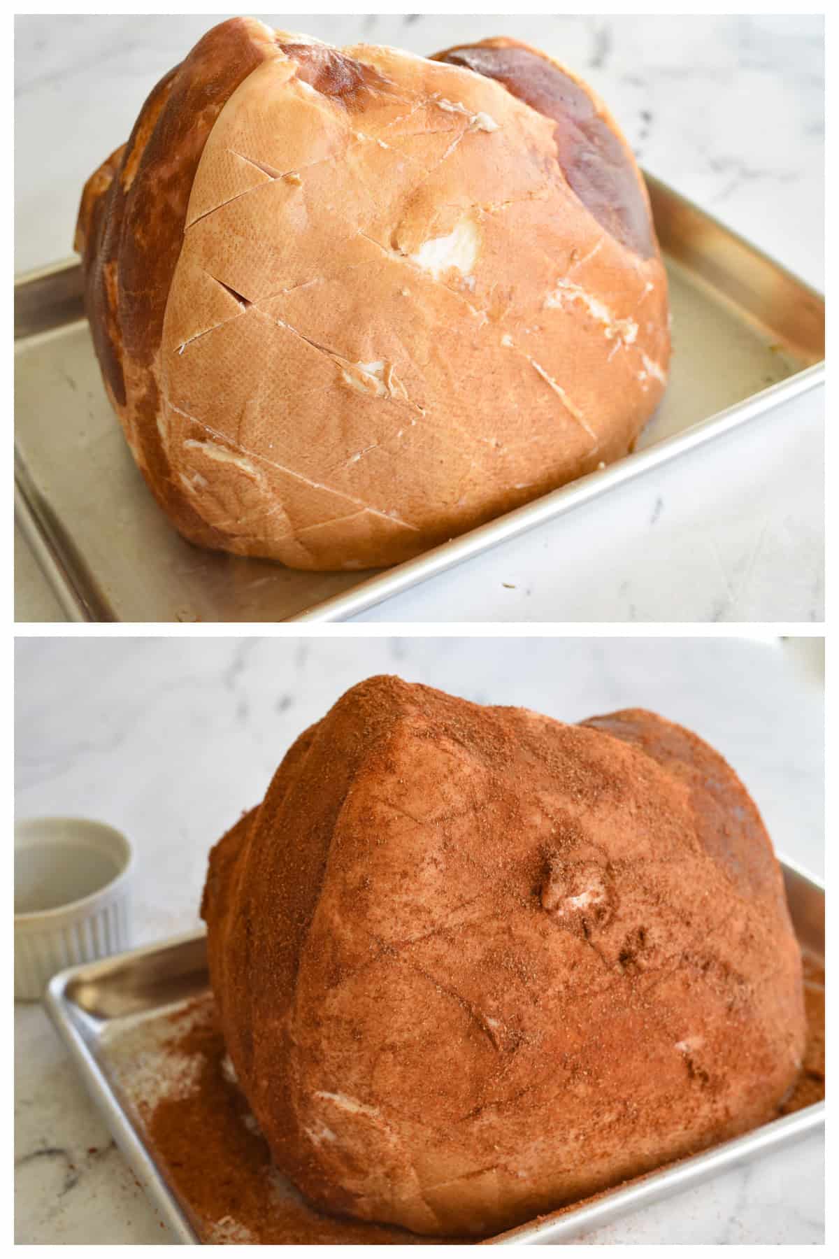 ham with and without rub on it