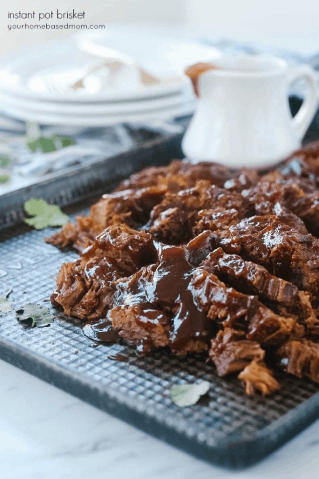 Instant Pot beef brisket on a baking sheet