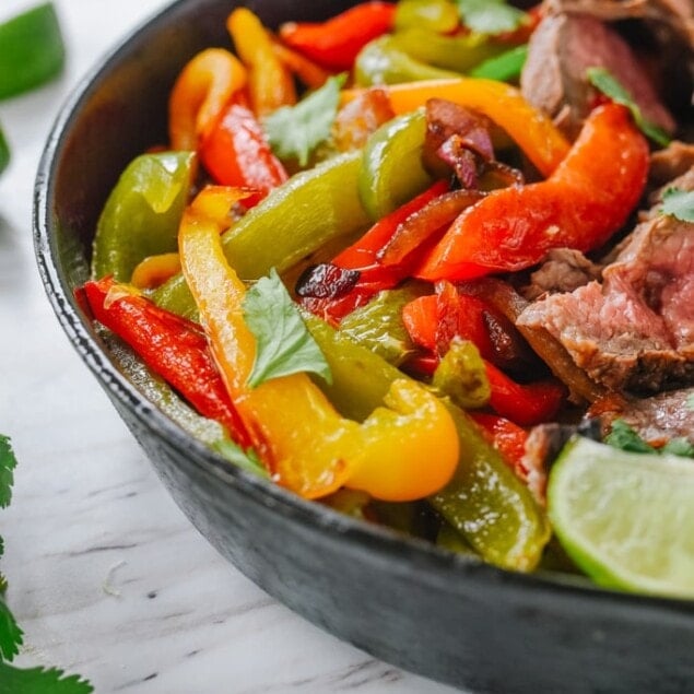 Beef Fajitas in a cast iron pan