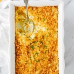 cheesy potatoes in a casserole dish