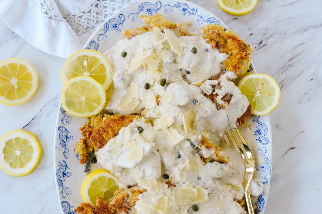 creamy lemon chicken with shredded parmesan 