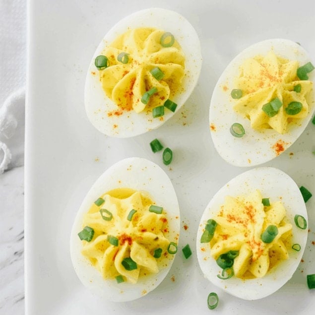 four deviled eggs