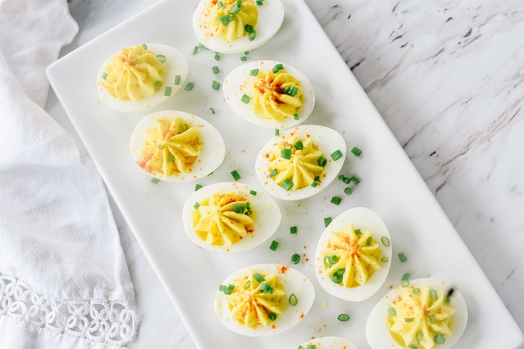 tray of deviled eggs