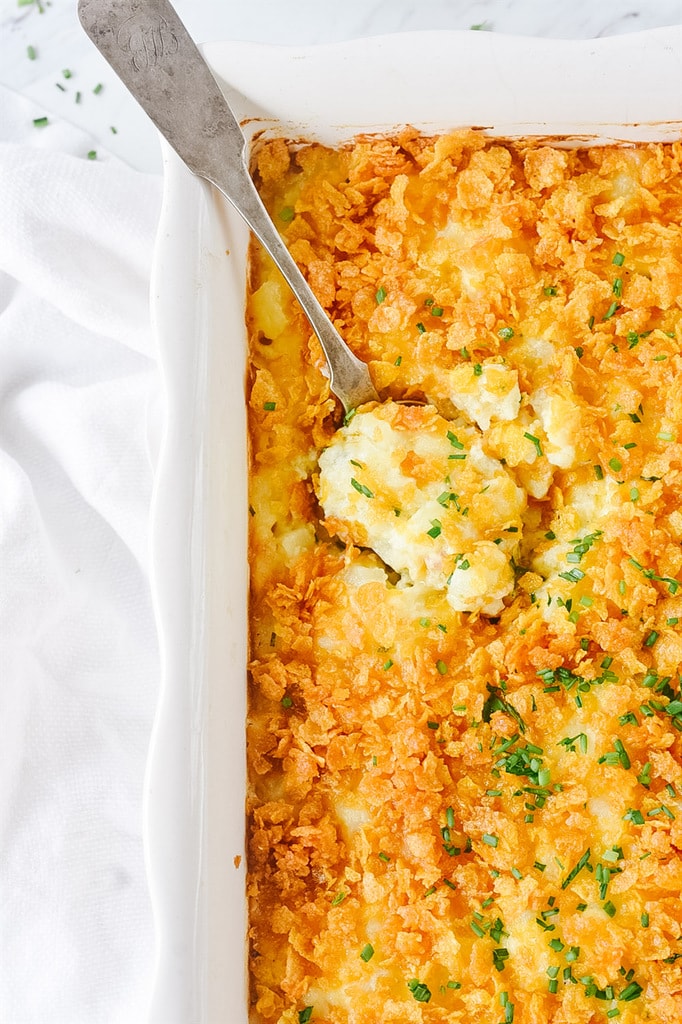 spoonful of cheesy potato casserole