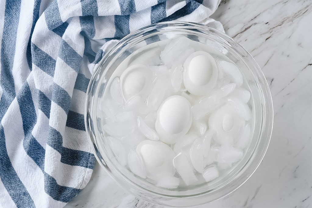 hard boiled eggs in ice bath