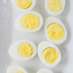 sliced open hard boiled eggs
