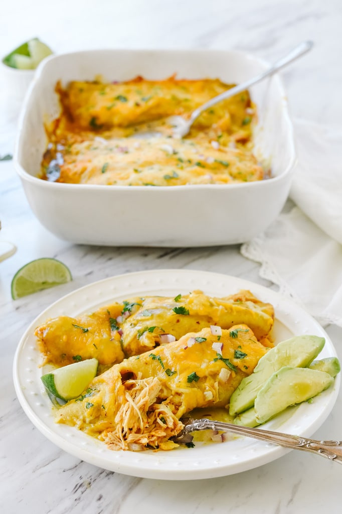 plate of honey lime chicken enchiladas