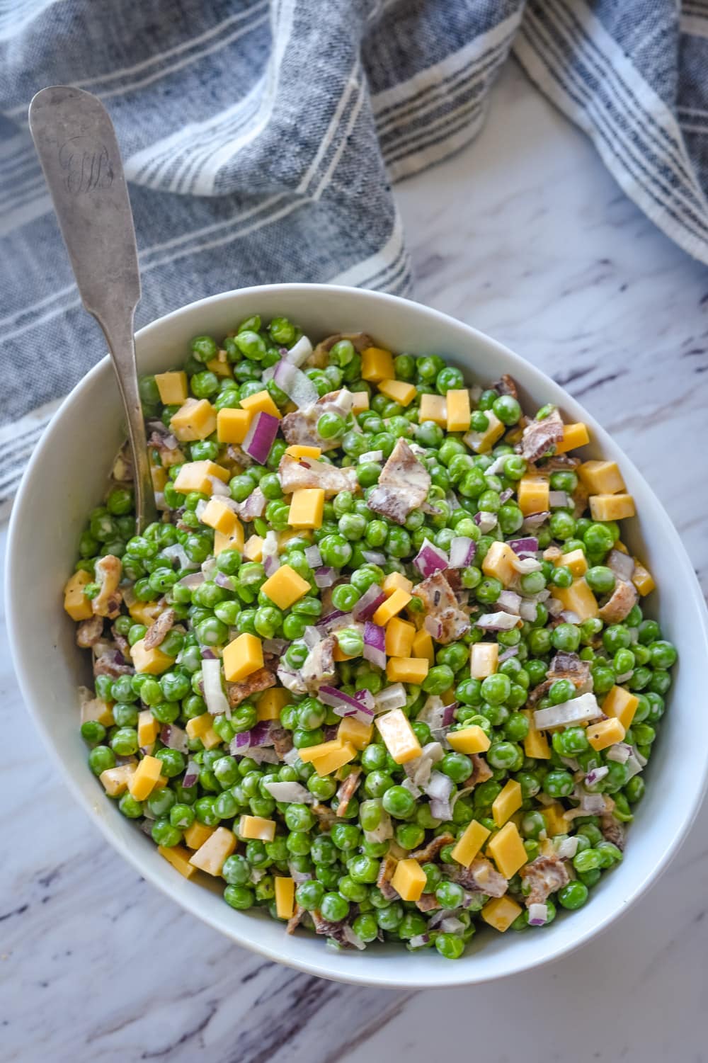 Overhead shot of pea salad