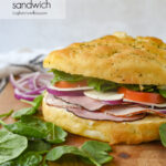 focaccia sandwich with meat and cheese