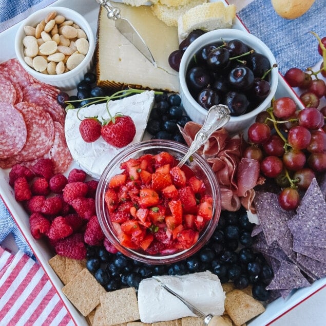 overhead shot of patriotic cheeseboard