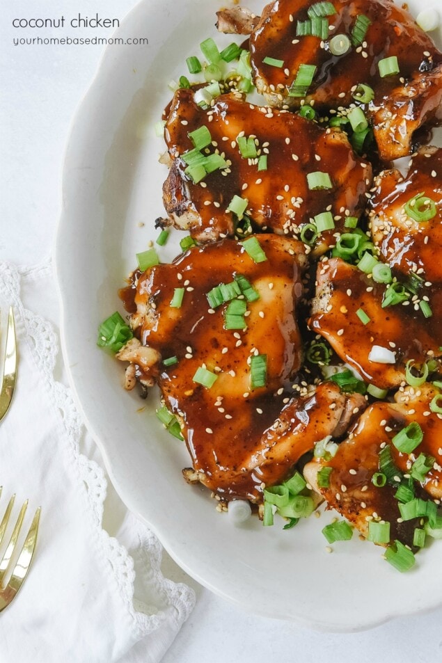 COconut Chicken on a white platter