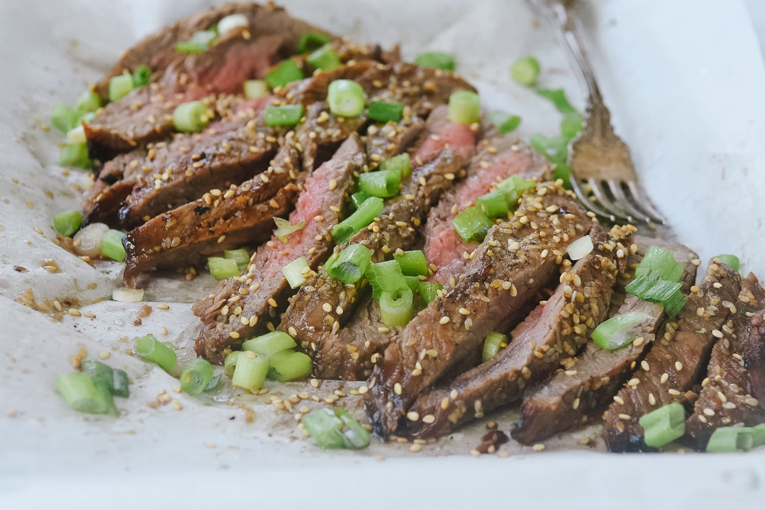 Fla k Steak with green onions