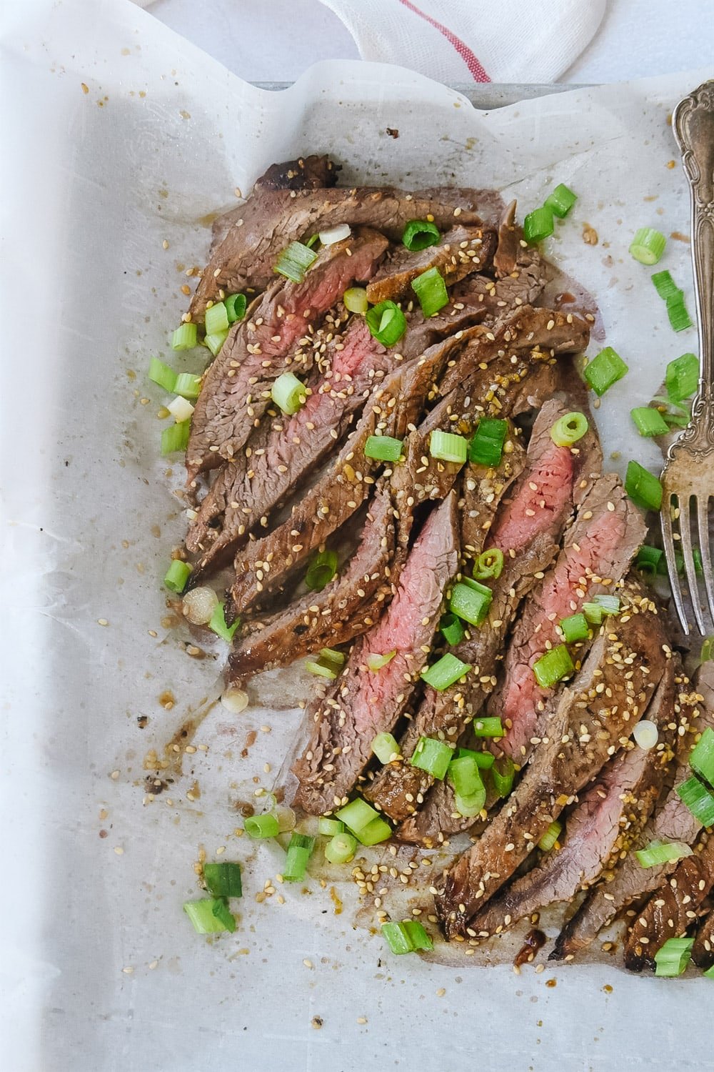 Flank steak on parchment paper