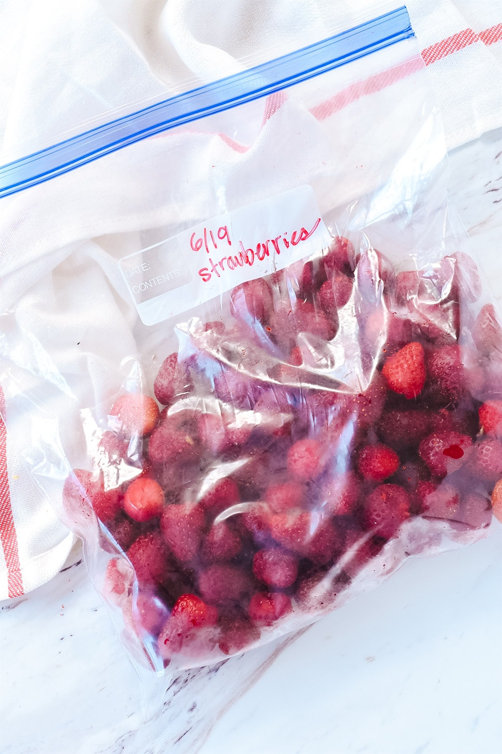 frozen strawberries in a bag
