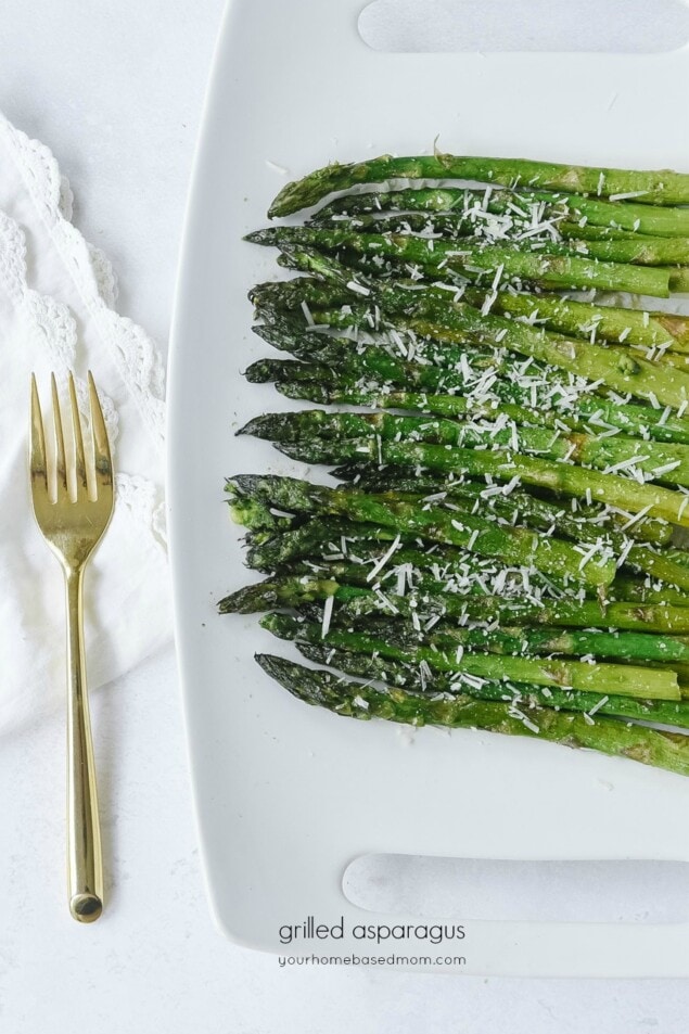 Grilled Asparagus on white platter