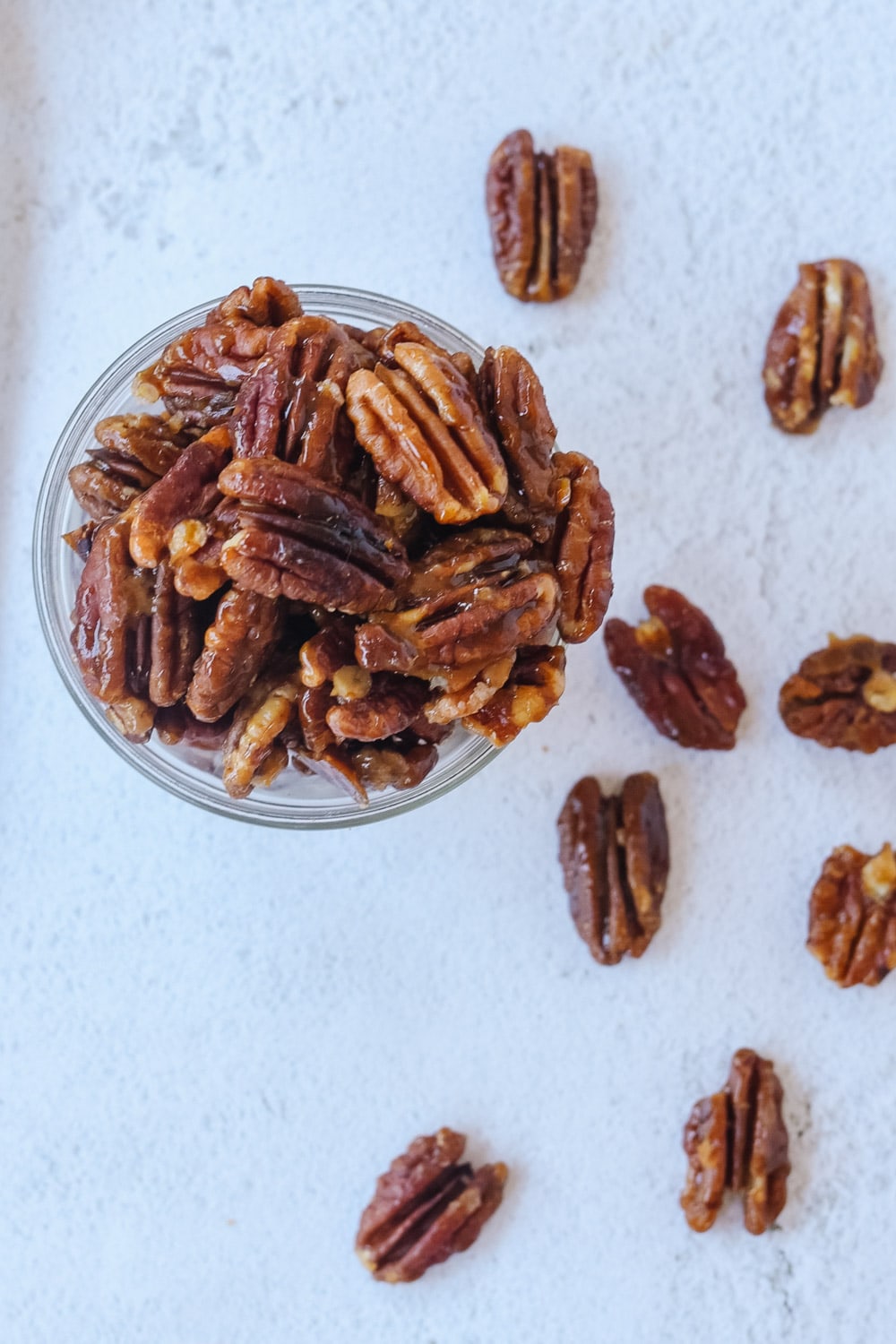 overhead shot of candied pecans