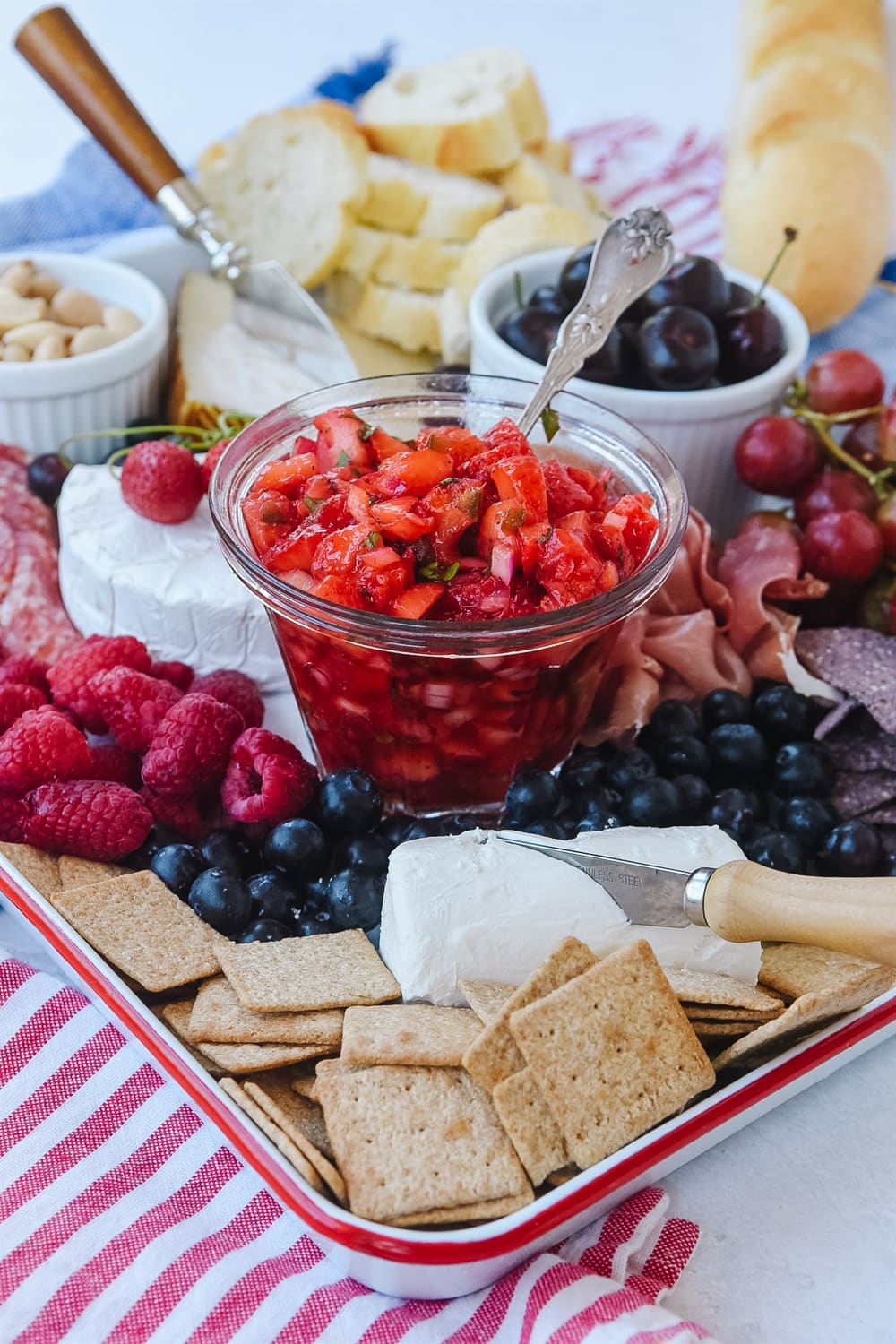 patriotic cheeseboard with cheese and meat