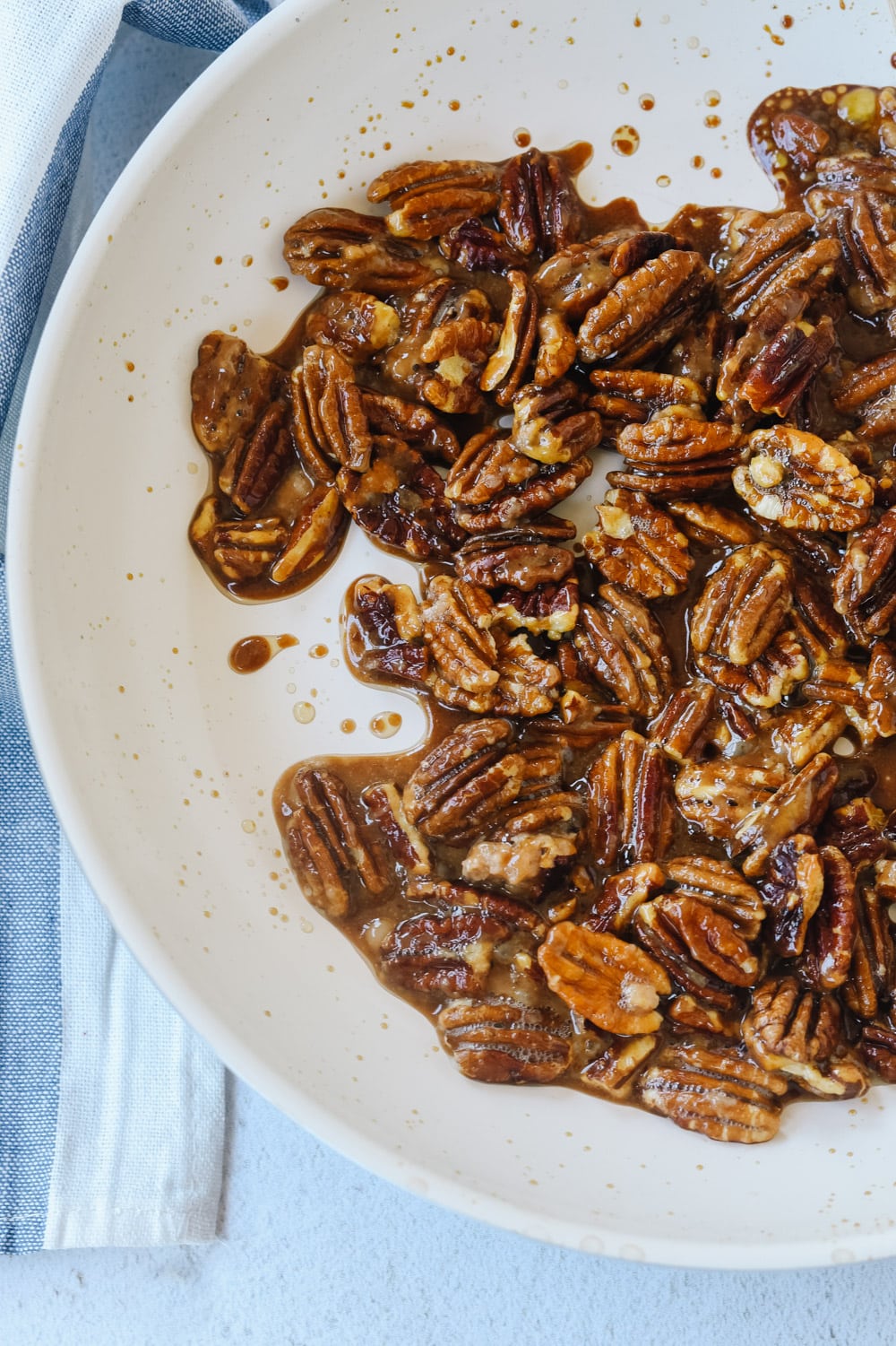 candied pecans in a pan.