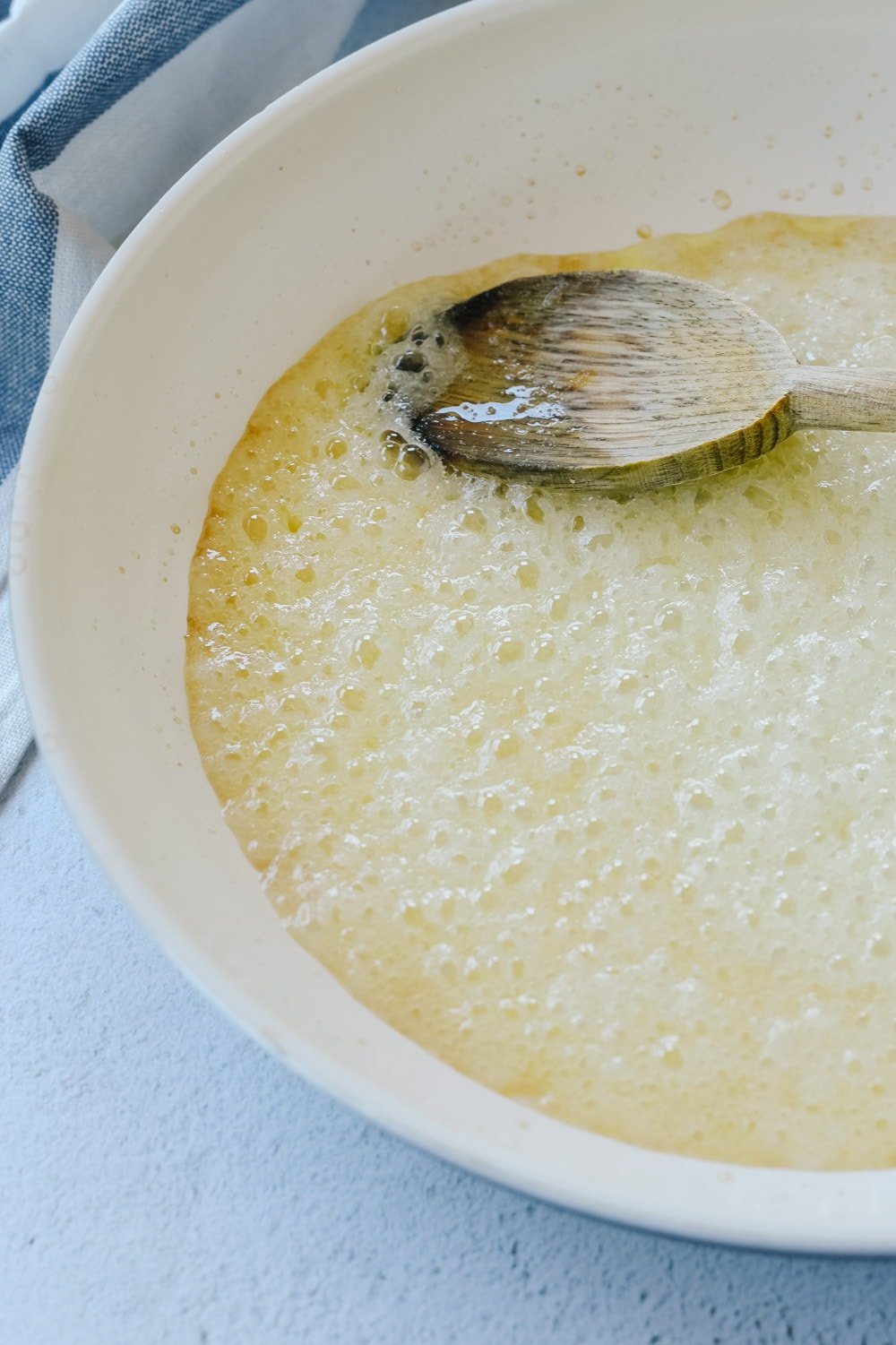 butter and sugar melted in pan