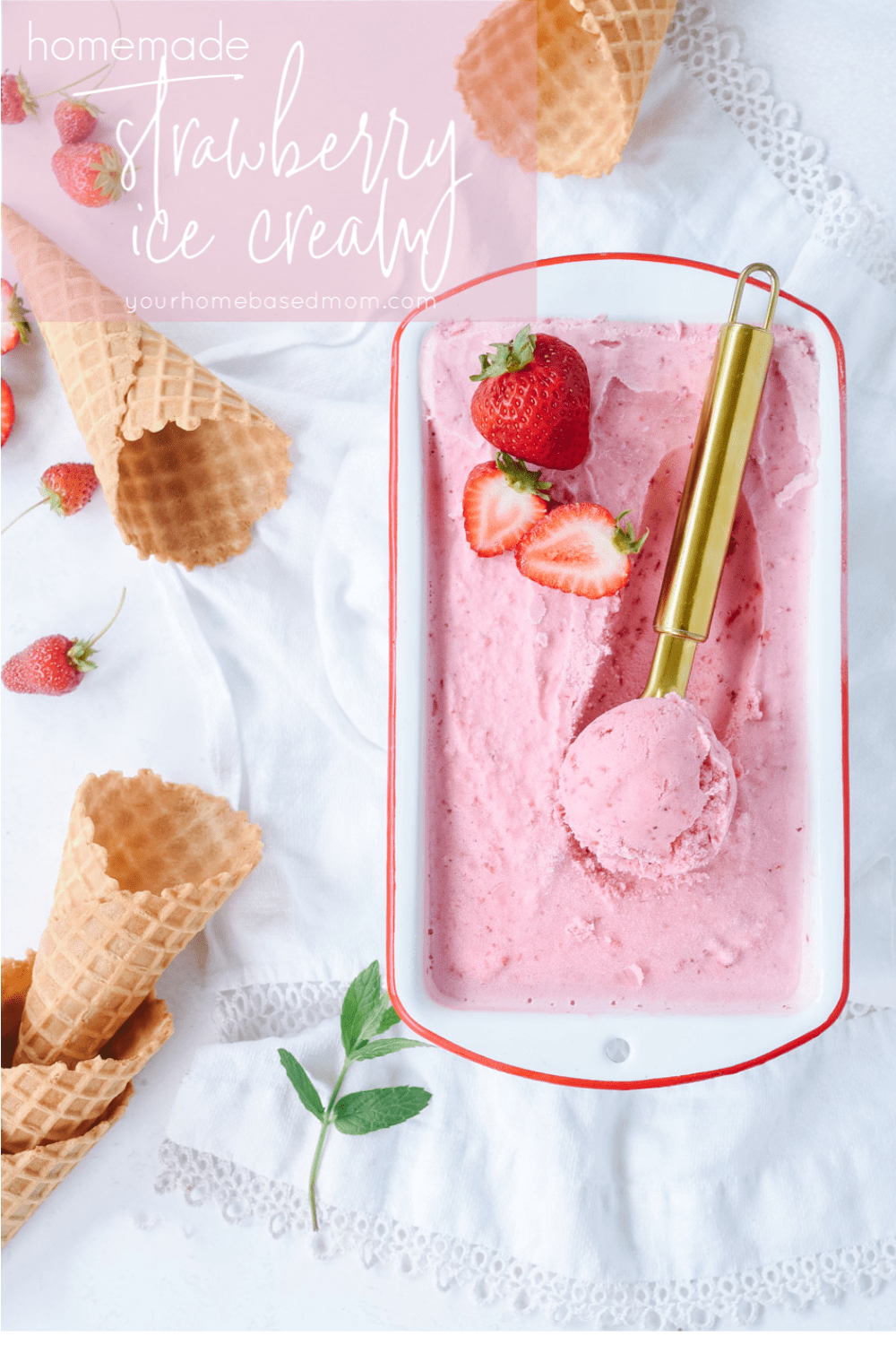bowl of homemade strawberry ice cream