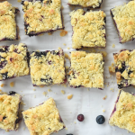 blueberry crumble bars cut into bars