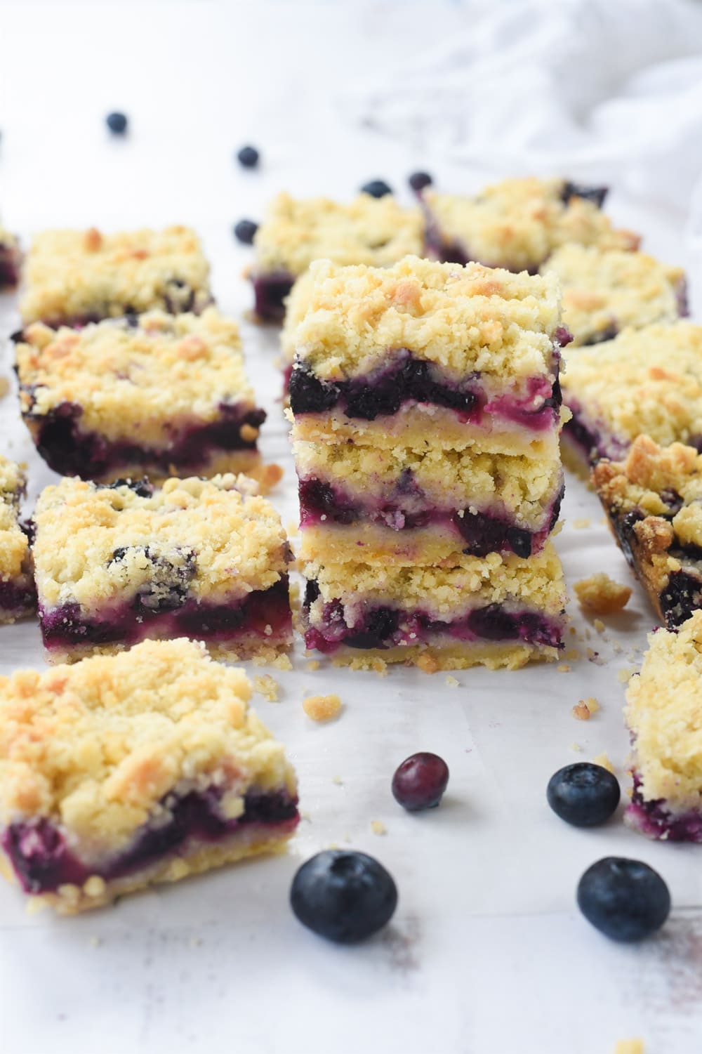 Blueberry Crumble bars in a stack