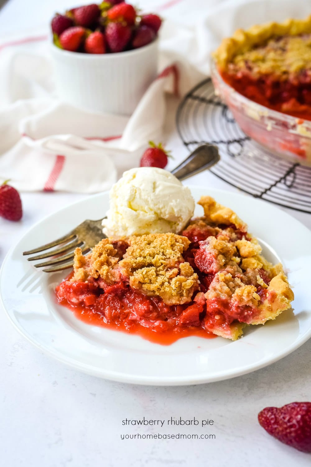 Slice of strawberry rhubarb pie