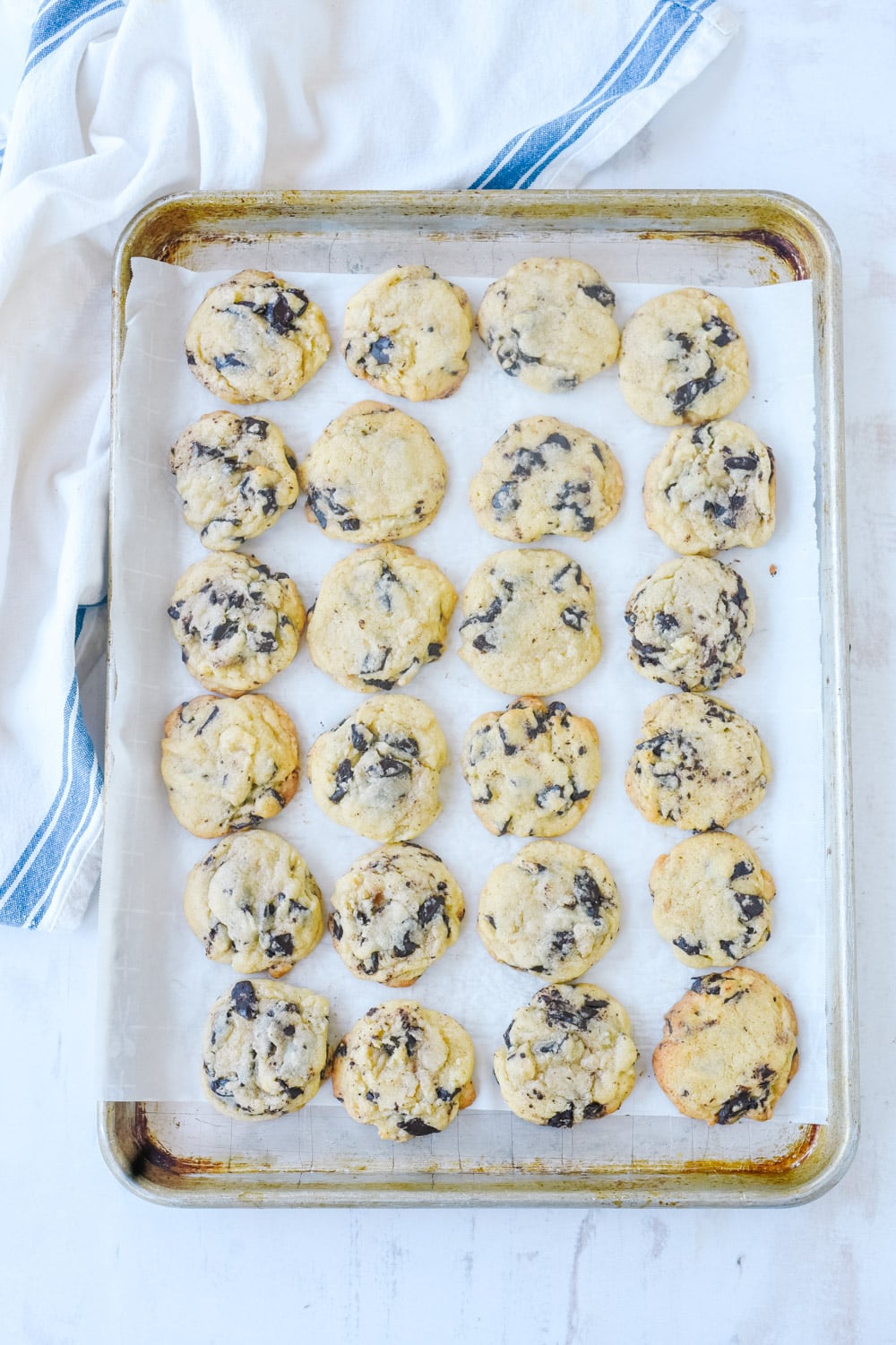 Frozen cookies on a baking sheet