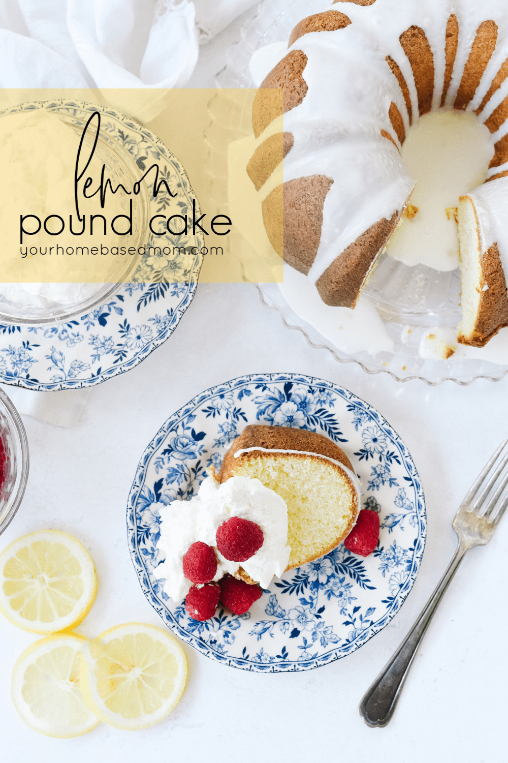 lemon pound cake with whipped cream and berries