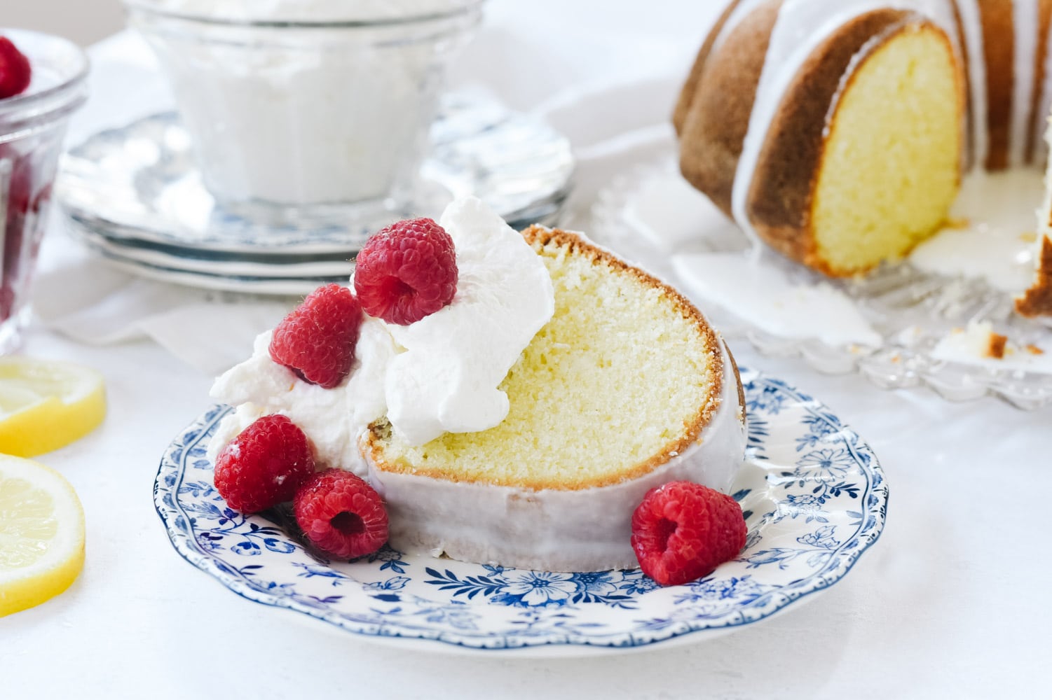 lemon pound cake with raspberries