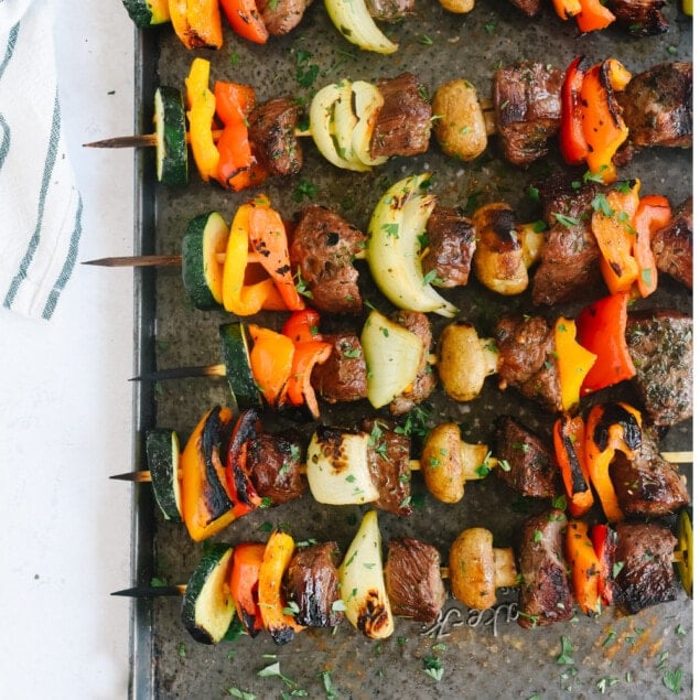 shiskabob on a baking sheet