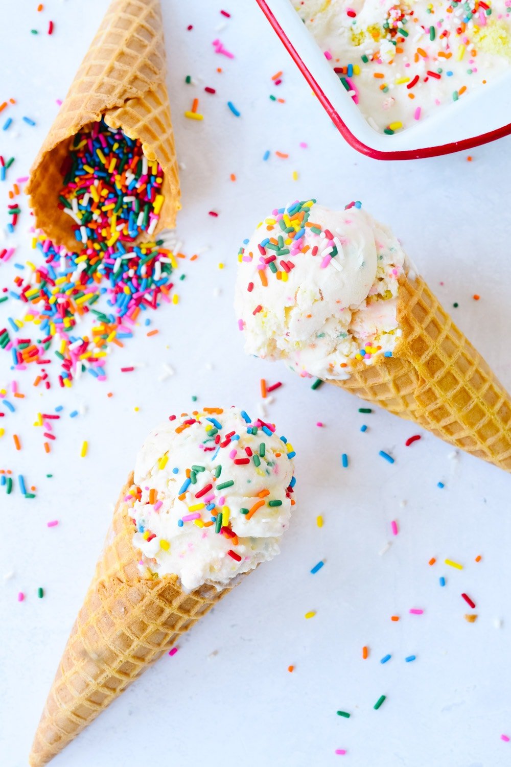 overhead shot of two ice cream cones