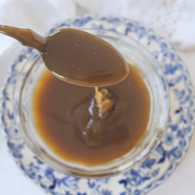 spoonful of caramel sauce