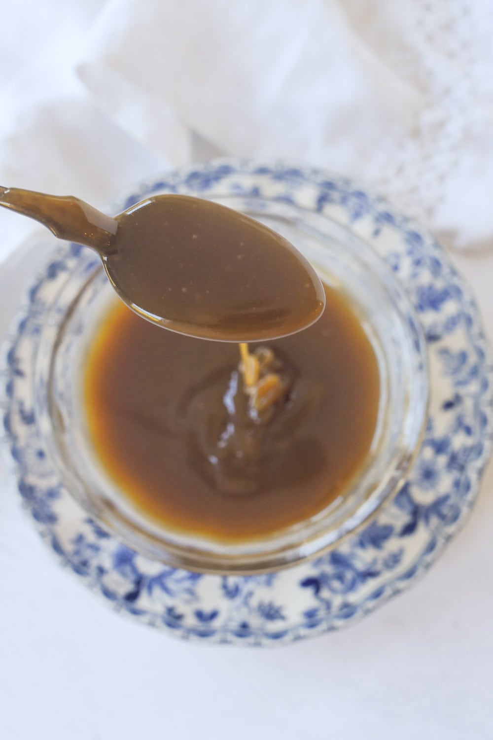 spoonful of caramel sauce