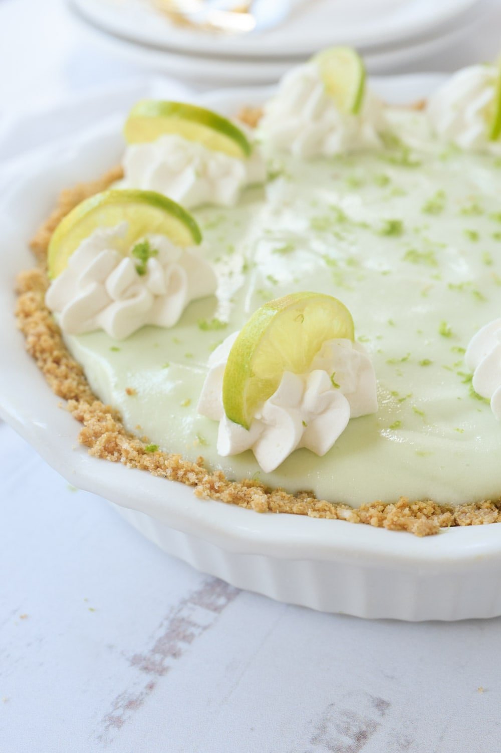 closeup of frozen key lime pie