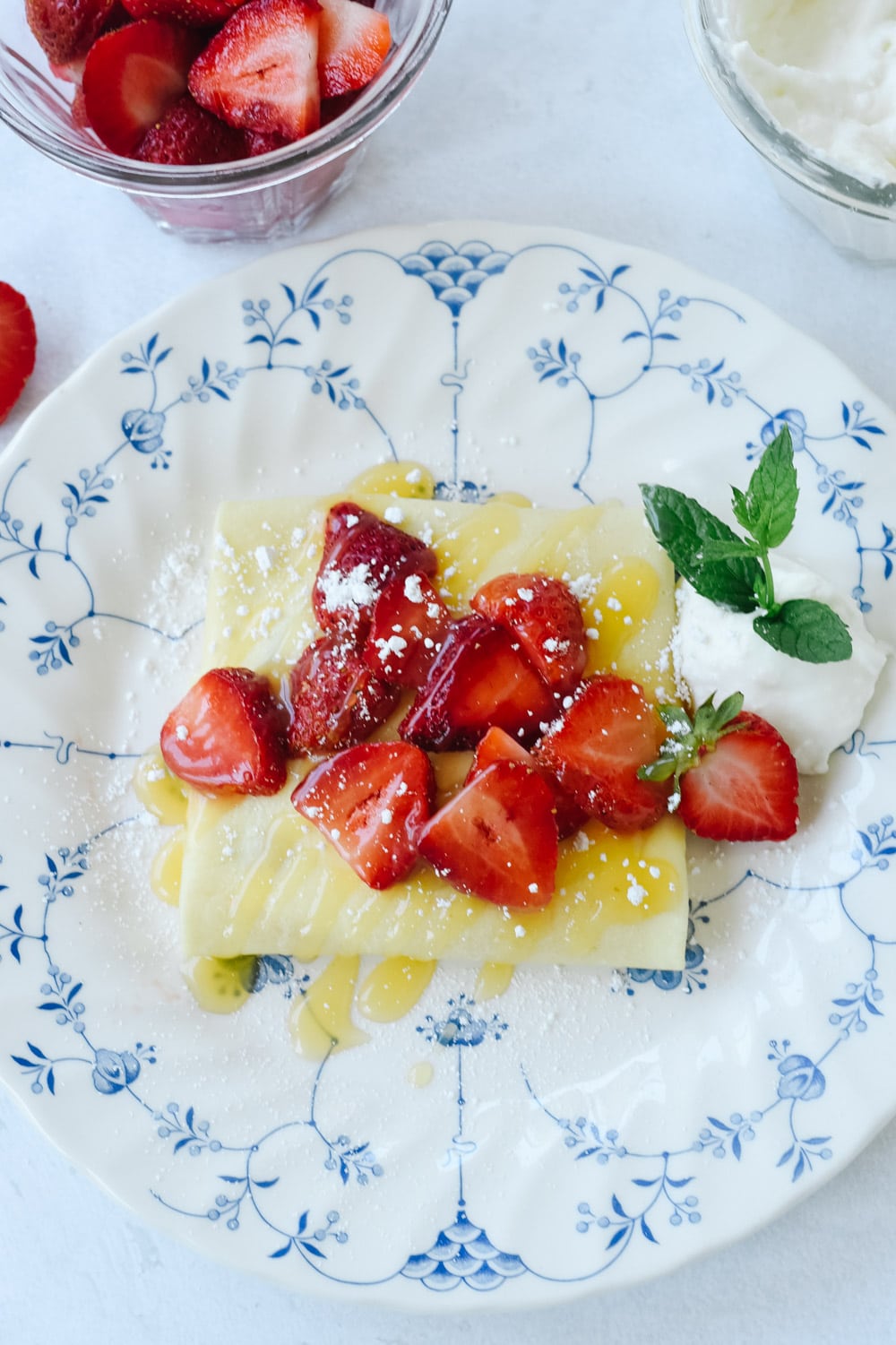 square crepe with berries on top