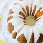 overhead view of a lemon pound cake