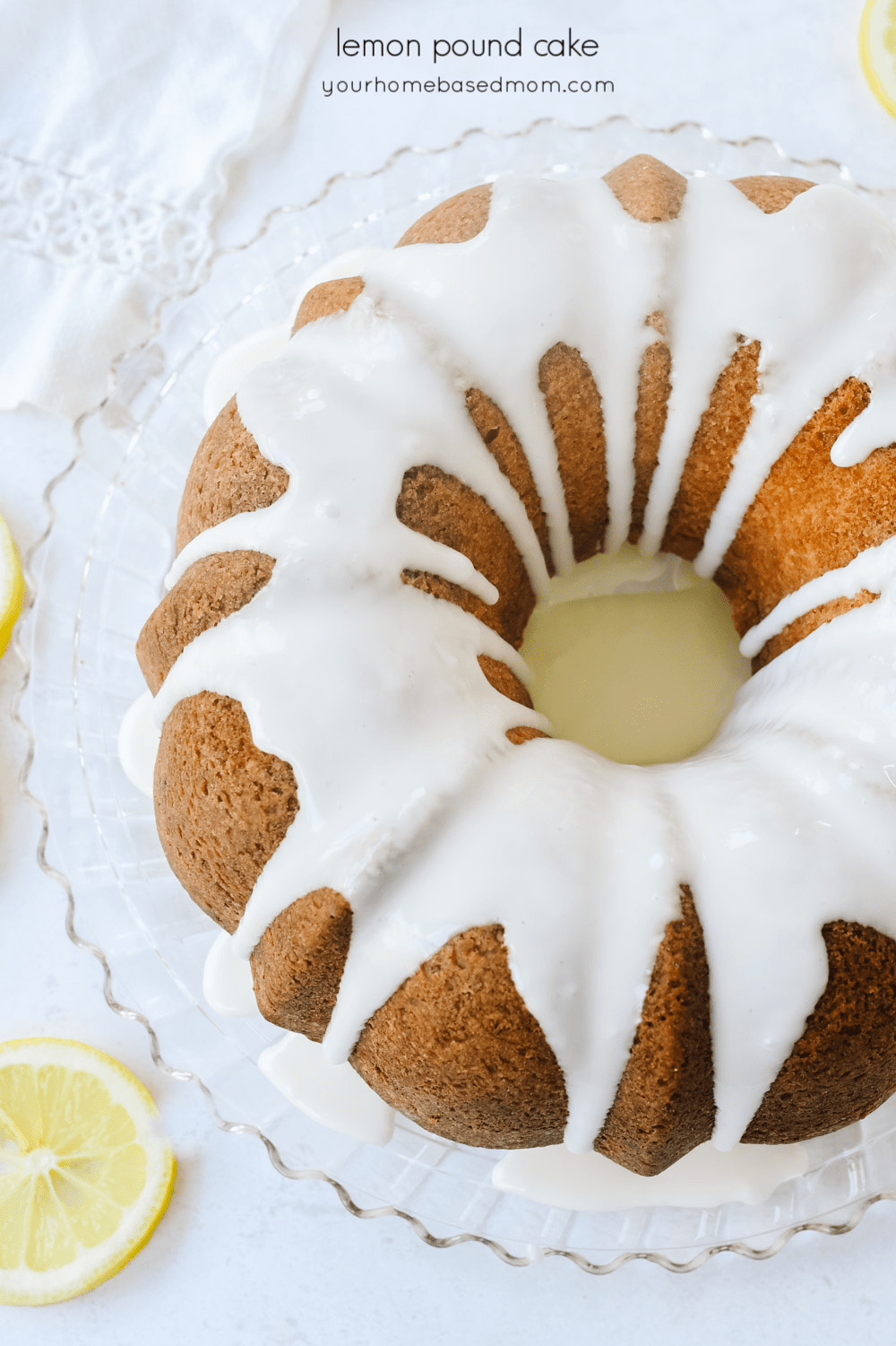 overhead view of a lemon pound cake