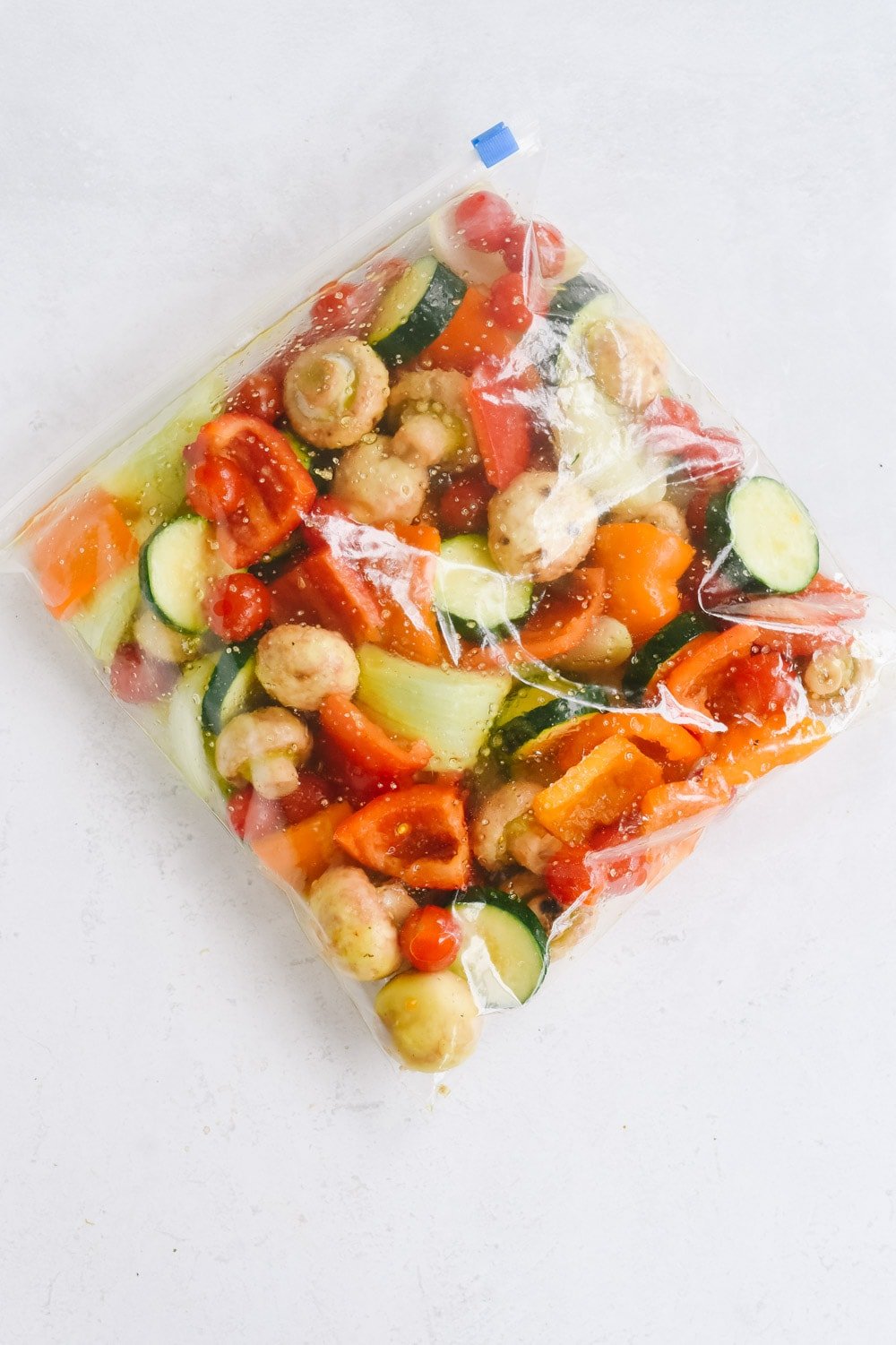 veggies for shish kabob in a bag