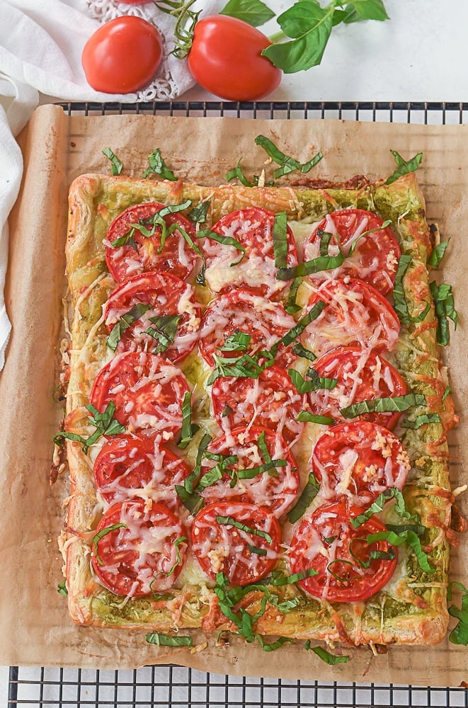 overhead shot of tomato tart